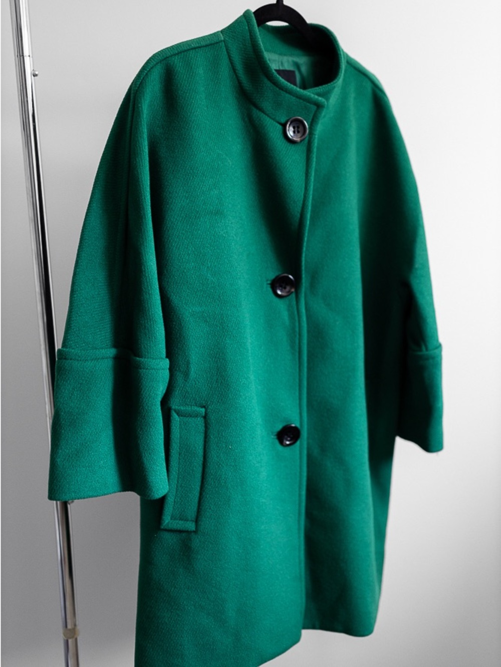 Talbots Green Wool Blend Swing Coat Sz 18 Oversized Statement Sleeves